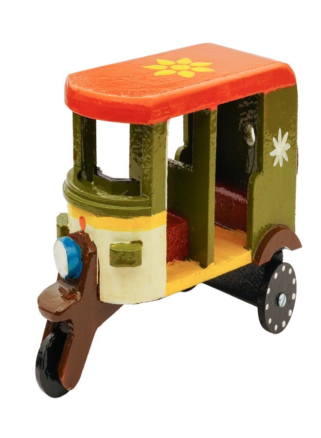 Toolart® Wooden Handcrafted Hand-Painted Auto Rickshaw Toy for Kids | Traditional Push & Pull Wooden Toy Showpiece | Best Birthday Return Gift (Small_Auto_Parent) (04r) - Image 1